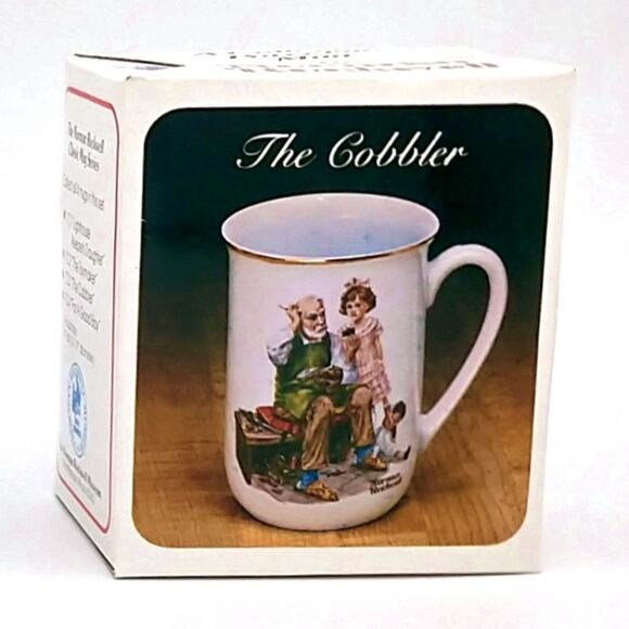 Vintage Norman Rockwell Mug The Cobbler Gold-Gilded 1982 New in Box Collectible - Picture 2 of 7